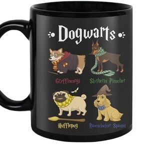 This is a "Dogwarts" mug, a parody of the Harry Potter series featuring dogs